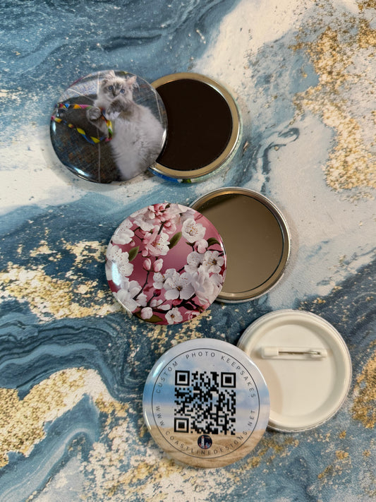 2.25" Round Custom Photo Magnets, Mirrors, or Pins