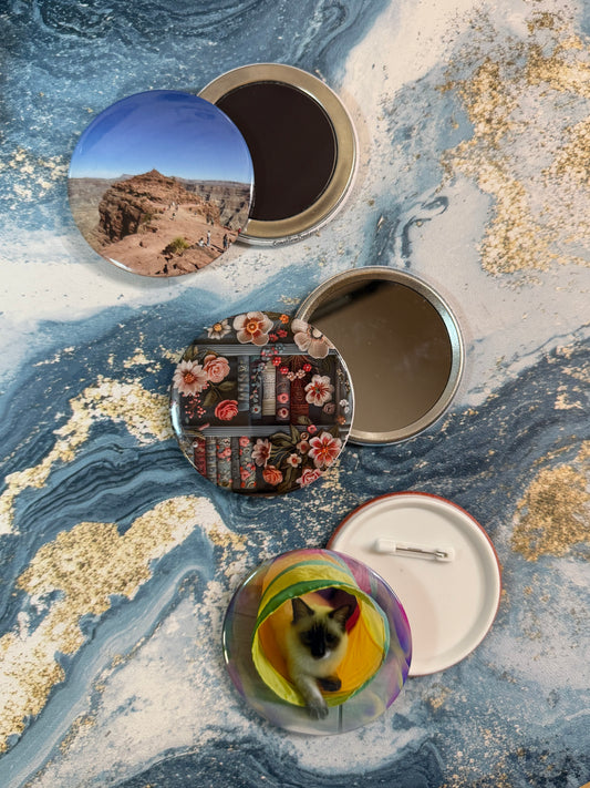 3" Round Custom Photo Magnets, Mirrors, or Pins